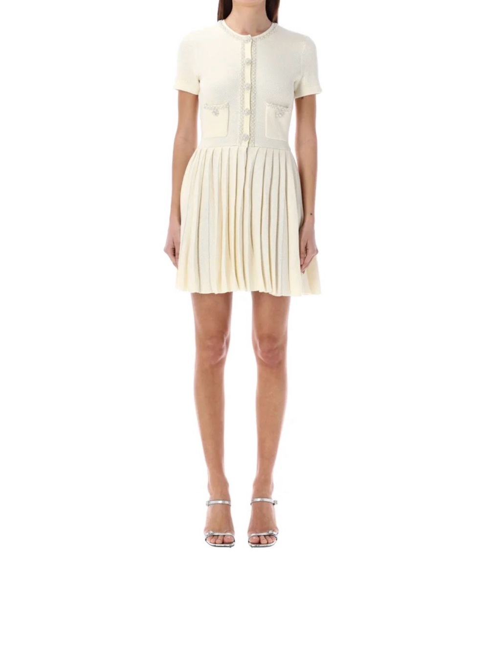 Self-Portrait Cream Pleated Short Dress